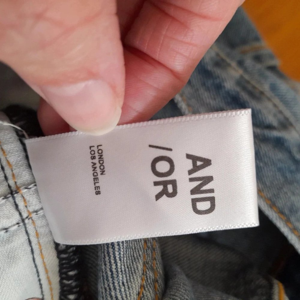 And/Or 28 UK 10 Selvedge Denim Westlake Wide Leg Cropped Jeans High Rise 2 Tone - Picture 12 of 12